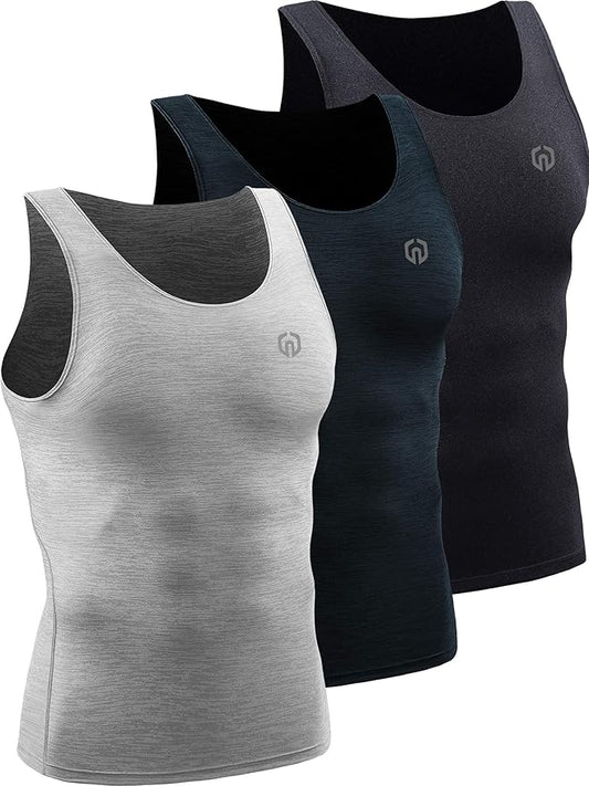 NELEUS Men's 3 Pack Dry Fit Compression Tank Top