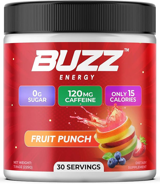 Morning Buzz Energy Drink Powder - Energy Boost Drink Mix - Sugar-Free Energy with Antioxidants - Morning Kickstart and Sports Nutrition Endurance Product - 30 Servings, Fruit Punch, 7.9 Ounces