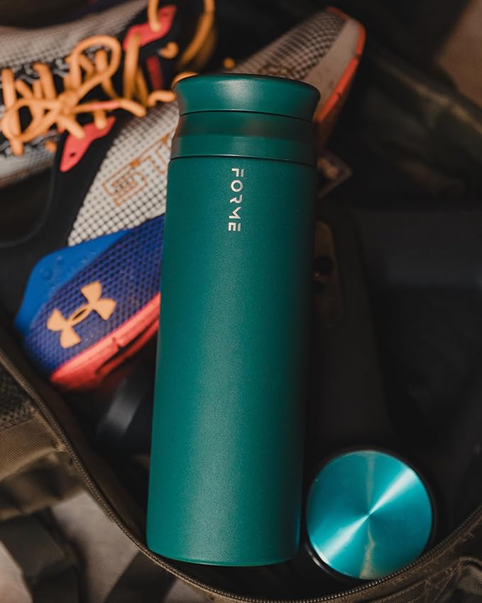 FORME - Shaker, 700ml Stainless Steel Protein Shaker, Double Walled Vacuum Insulated, Cold and Hot Drinks, Silent & Leak Proof, Fits Most Cup Holders (Jungle)