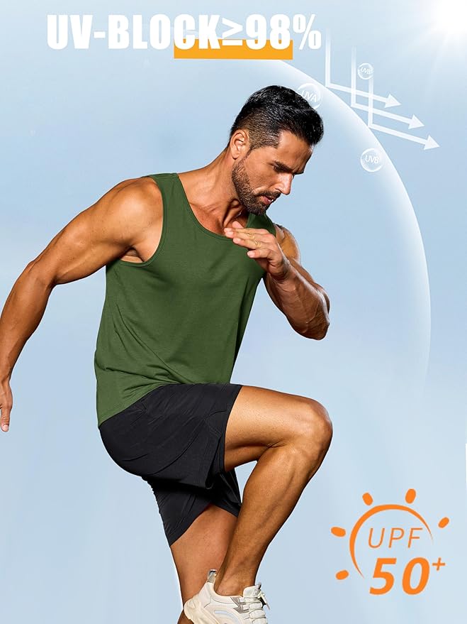Cotrasen Men's Tank Top UPF 50+ Sleeveless Shirt Cotton Moisture Wicking Casual Gym Workout Shirts Cooling Muscle Tee Shirt