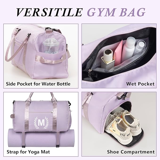 Gym Bag for Women & Men, Fitness Workout Sports Travel Duffle Bag with Wet Pocket & Shoes Compartment, Great Present for Gym Lovers