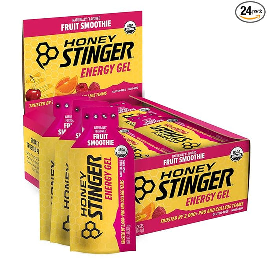 Honey Stinger Organic Fruit Smoothie Energy Gel, Gluten Free & Caffeine Free, for Exercise, Running and Performance, Sports Nutrition for Home & Gym, Pre & Mid Workout, 24 Pack, 26.4 Ounce
