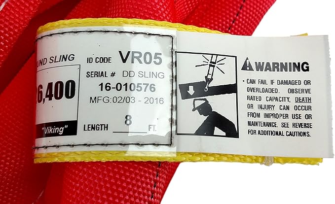 USA Made VR5 X 8' Red Slings 4'-30' Lengths in Listing, Double PLY Cover Endless Round Poly Lifting Slings, 13,200 lbs Vert, 10,560 lbs Choker, 26,400 lbs Basket (USA Polyester) (8 FT)