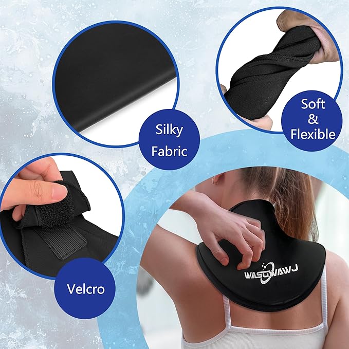 Reusable Neck Wrap Ice/Heat Pack, Medical-Grade Gel, Relief for Neck Soreness, Muscle Spasms, Sports Injuries. Adjustable Velcro Strap, Soft Fabric, Long Lasting Therapy, Black