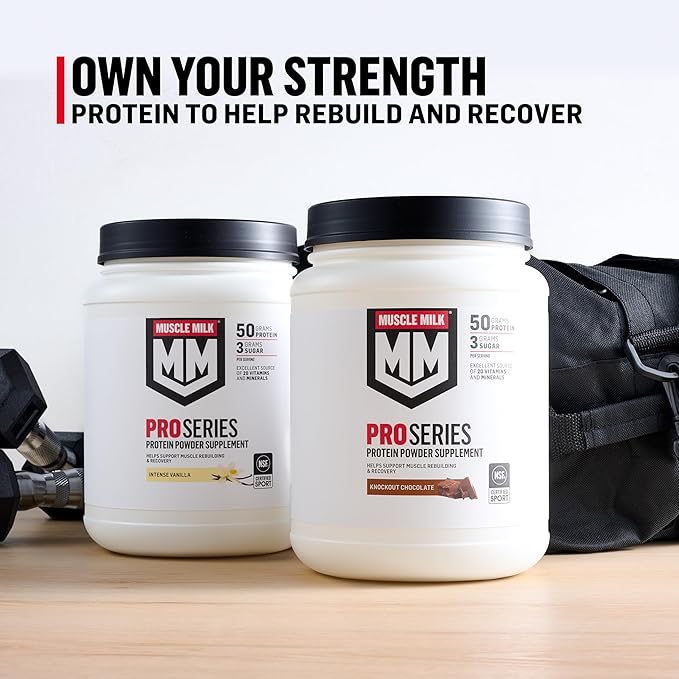 Muscle Milk Pro Series Protein Powder Supplement, Intense Vanilla, 5 Pound, 28 Servings, 50g Protein, 3g Sugar, 20 Vitamins & Minerals, NSF Certified for Sport, Workout Recovery, Packaging May Vary