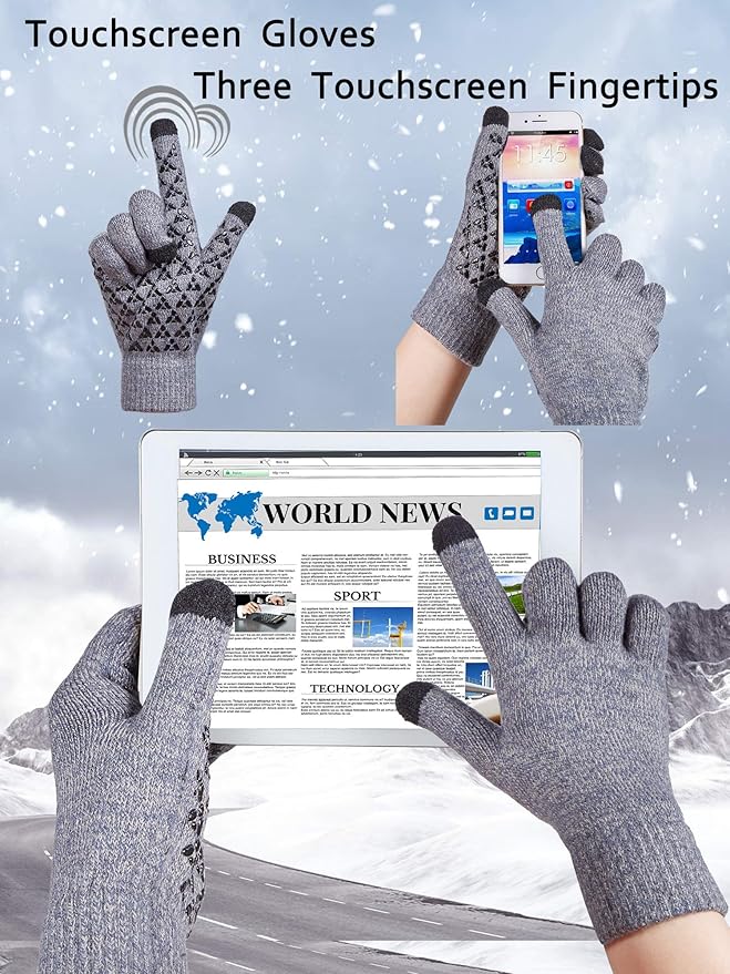 SATINIOR 4 Pairs Winter Knit Touchscreen Gloves Warm Texting Gloves Elastic Anti-slip for Adults