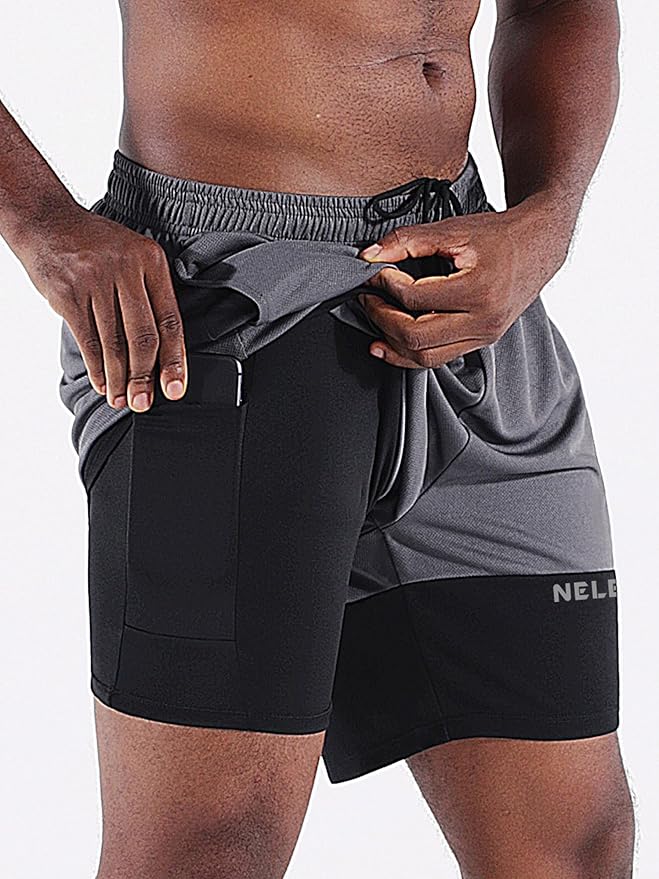 NELEUS Men's 2 in 1 Running Shorts with Liner,Dry Fit Workout Shorts with Pockets