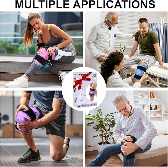 APEXUP Ice Pack for Knee Pain Relief, Large Reusable Wrap After Surgery, Flexible Gel Cold Pack for Injuries, Pain Relief for Back, Shoulder, Elbow, Ankle and Leg (Purple, L, 2PK)
