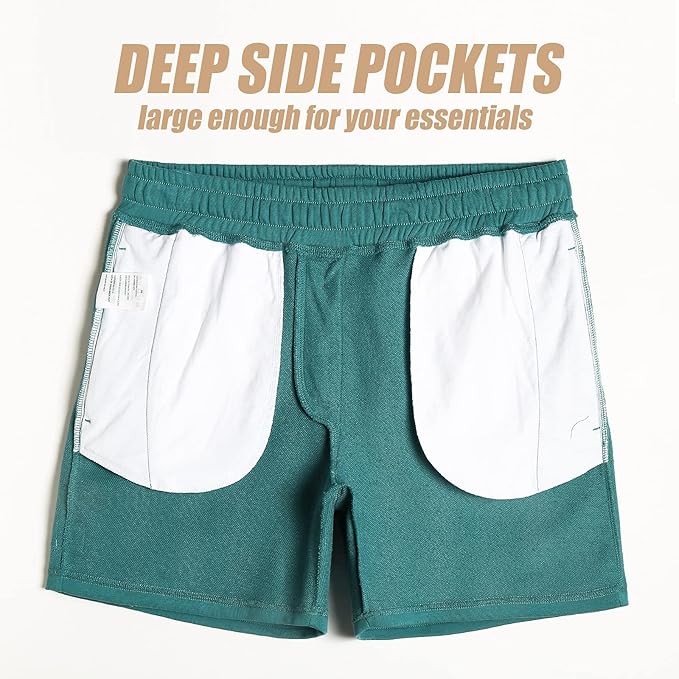 maamgic Mens Athletic Gym Shorts 5.5" Elastic Waist Casual Pajama Pocket Jogger Men Workout Short Pants