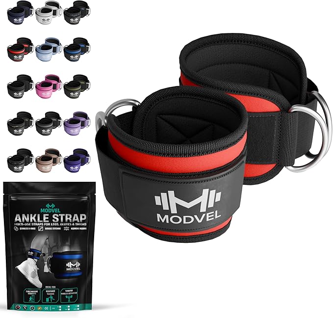 Modvel Gym Ankle Strap for Cable Machines – Glute & Leg Kickback Ankle Straps for Gym Workouts – Adjustable, Padded Support for Strength Training, Weightlifting, Rehab – Men & Women