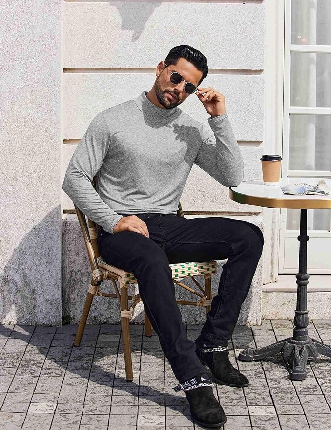 COOFANDY Mens Mock Turtleneck T-Shirts Long Sleeve Solid Color Tees Shirts Basic Casual Slim Fit Pullover T Shirts
