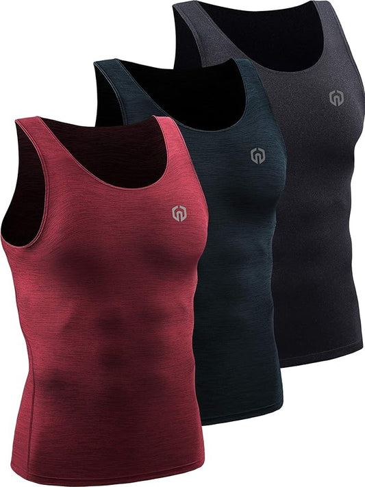 NELEUS Men's 3 Pack Dry Fit Compression Tank Top