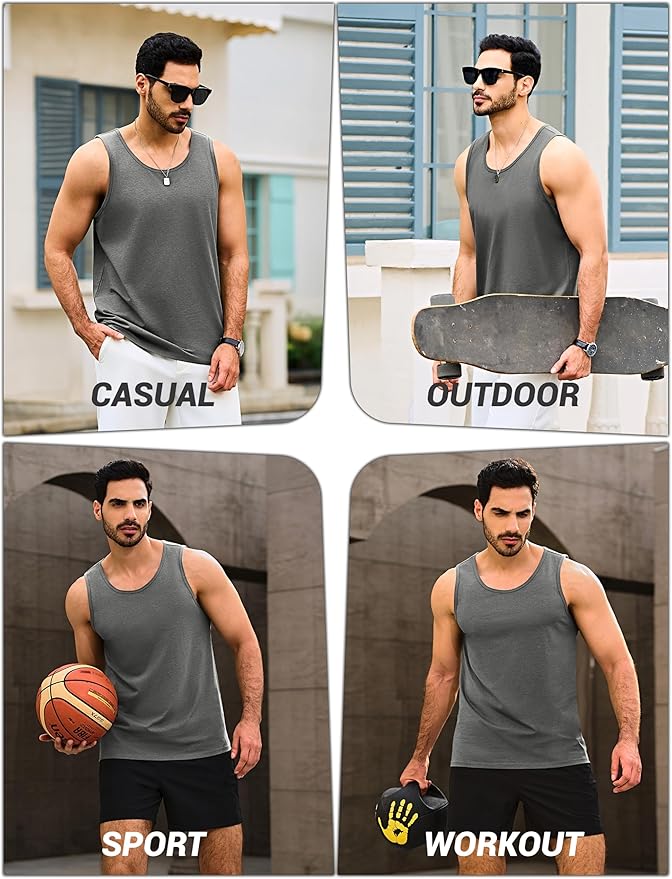 Cotrasen Men's Tank Top UPF 50+ Sleeveless Shirt Cotton Moisture Wicking Casual Gym Workout Shirts Cooling Muscle Tee Shirt
