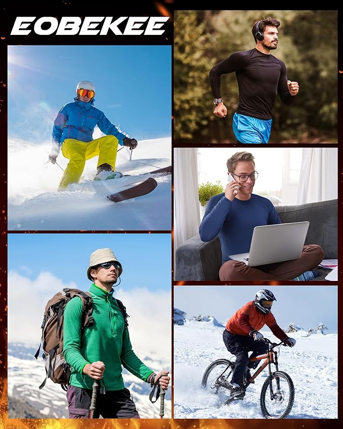 Mens Thermal Compression Shirts, Warm Long Sleeve Fleece Lined Tops Athletic Base Layer for Running Cold Weather