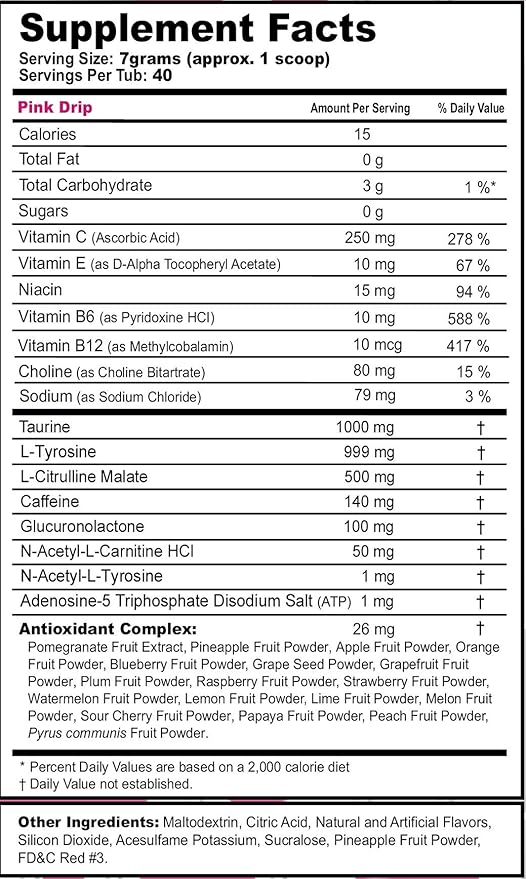 G Fuel Pink Drip Energy Drink Powder, Pre Workout Caffeine Mix for Gaming, Sugar Free Focus Amino, Vitamin + Antioxidants, 9.9oz (Pink Fruit Chew Candy, 40 Servings)
