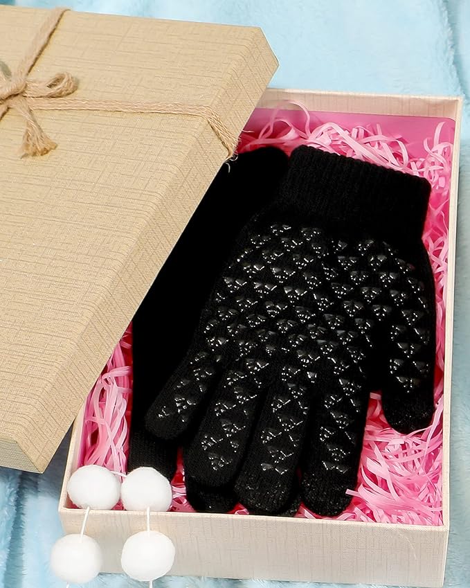 SATINIOR 4 Pairs Winter Gloves for Men Knit Warm Lining Cold Weather Gloves with Anti Slip Grips Touch Screen Texting Mittens