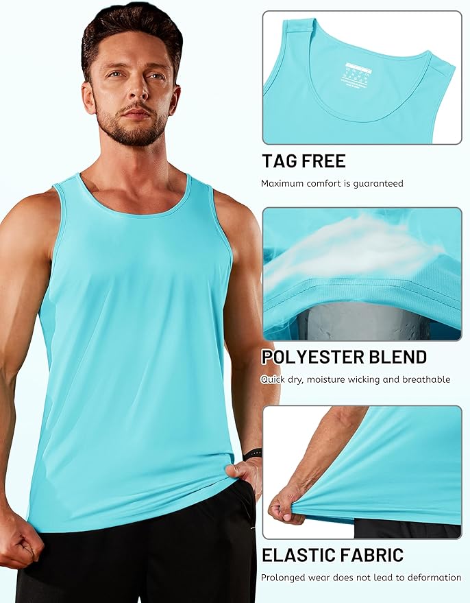 TACVASEN Men's Workout Tank Tops Sleeveless UPF 50+ Summer Sun Shirts Quick Dry for Running Swim Gym Beach