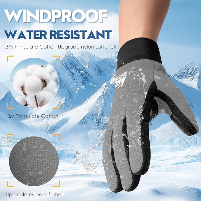 Bruvoalon Winter Gloves for Women & Men, 3M Thermal Insulation, Lycra Fabric, Windproof, Touchscreen, Anti-Slip, Cold Weather