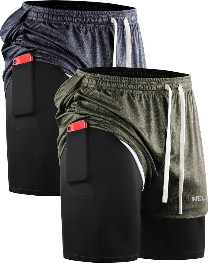 NELEUS Men's 2 in 1 Running Shorts with Liner,Dry Fit Workout Shorts with Pockets