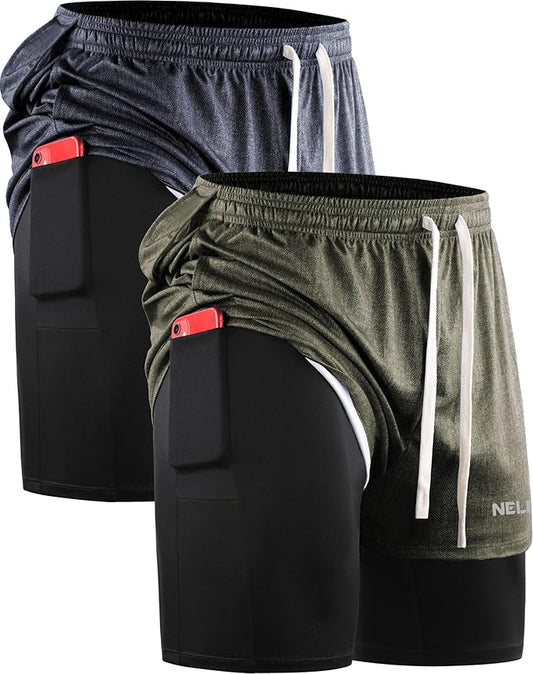 NELEUS Men's 2 in 1 Running Shorts with Liner,Dry Fit Workout Shorts with Pockets