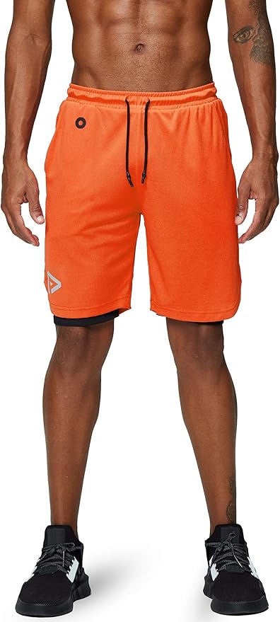 Pinkbomb Men's 2 in 1 Running Shorts Gym Workout Quick Dry Mens Shorts with Phone Pocket