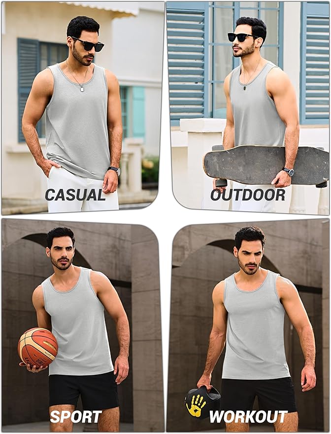 Cotrasen Men's Tank Top UPF 50+ Sleeveless Shirt Cotton Moisture Wicking Casual Gym Workout Shirts Cooling Muscle Tee Shirt