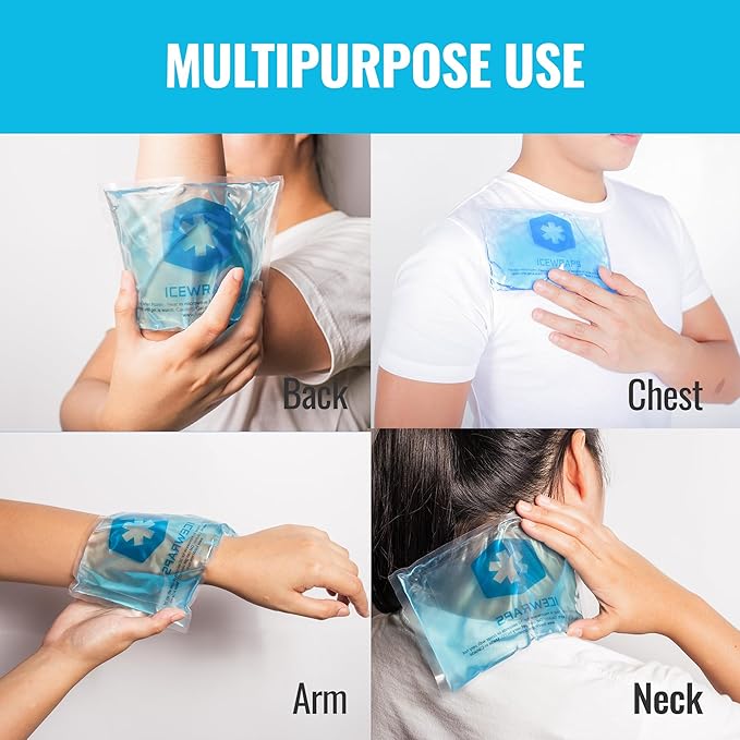 ICEWRAPS 5x7 Ice Packs for Injuries Reusable | Hot Cold Gel Pack for Injuries, Pain Relief, and Migraines | Soft Ice Pack for Arm, Leg, and Back Brace | Flexible Gel Compress Ice Packs | Pack of 4