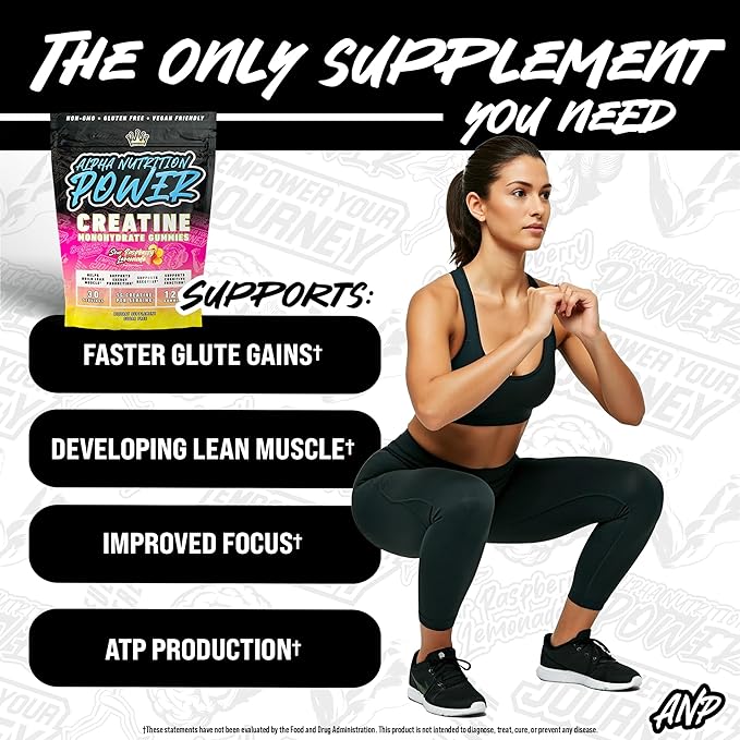 Creatine Monohydrate Gummies 5g - Sour Raspberry Lemonade Flavored Creatine for Men and Women - Supplement Supports Muscle Growth, Energy, Pre and Post Workout, Focus & Cognition, Recovery (120 Count)