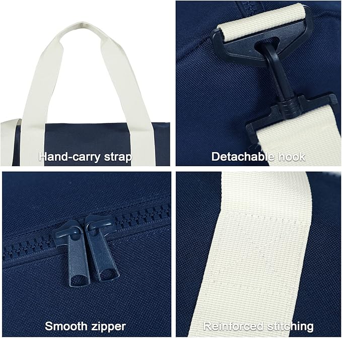 Small Gym Bag Duffel Bag for Women Men Fitness Sports Bag Workout Adjustable Detachable Shoulder Strap Lightweight Carry on Travel Duffle Bag (Navy/Off-White, 19" / Medium / 24L)