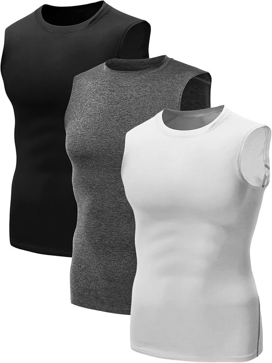 NELEUS Men's 3 Pack Dry Fit Compression Tank Top