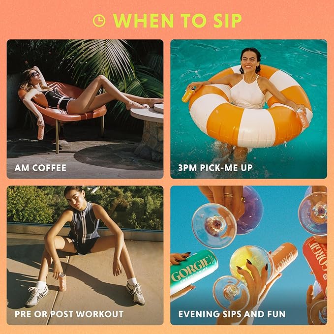 GORGIE Sugar Free Natural Energy Drinks, Peach (12 Pack) - Healthy Energy Drinks - Natural Coffee Replacement with Green Tea Caffeine and Biotin - 150mg Caffeine, Vegan, & Low Calorie