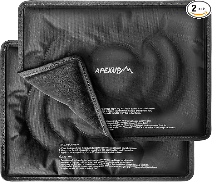 APEXUP Gel Ice Packs for Injuries Reusable, Flexible Double Sided Cold Packs for Injuries, Ice Pack for Knee, Shoulder, Back, Hip, Leg, Arm (Black, L, 2PK)
