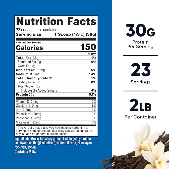 Nutricost Grass-Fed Whey Protein Isolate (Vanilla) 2LBS - Non-GMO, Gluten Free, Natural Flavors