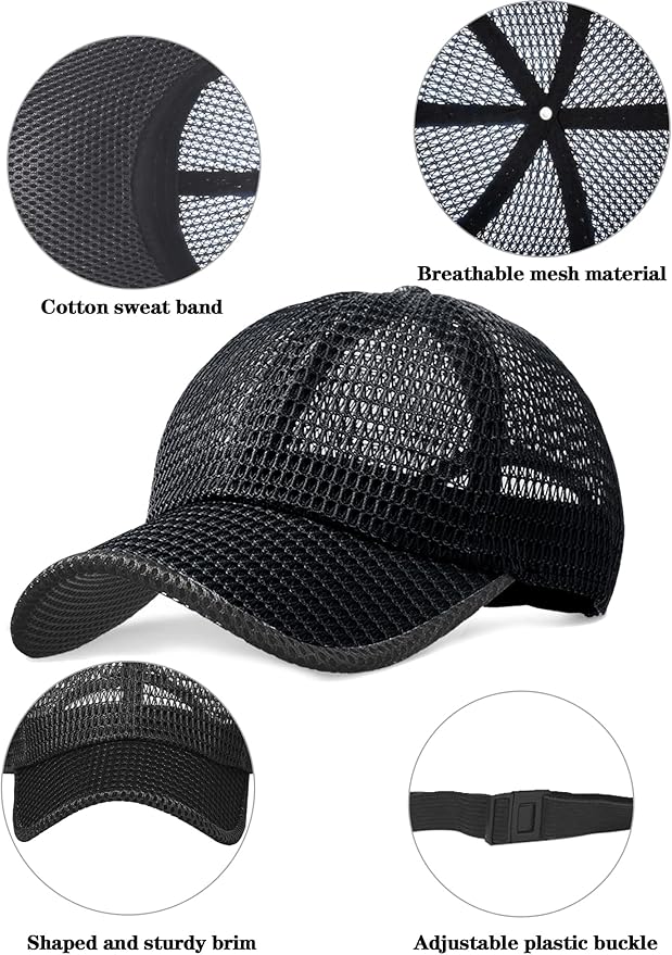 4 Pieces Summer Mesh Baseball Cap Breathable Full Cooling Hat Quick Dry Cool Hats Mesh Running Hat for Men Women