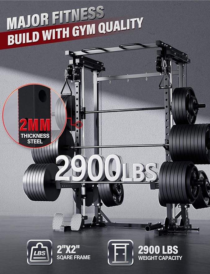 MAJOR FITNESS Drone3 Smith Machine, All-in-One Home Gym Power Rack with Cable Crossover, Pull-Up Bars, T-Bar & Squat Station, Heavy-Duty Full-Body Workout for Strength Training