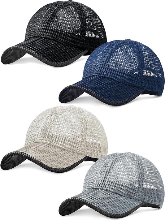4 Pieces Summer Mesh Baseball Cap Breathable Full Cooling Hat Quick Dry Cool Hats Mesh Running Hat for Men Women