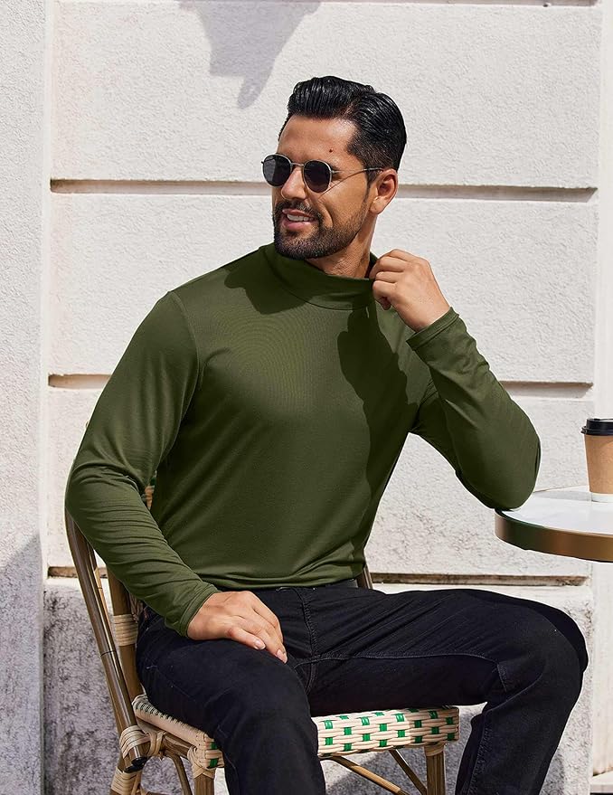 COOFANDY Mens Mock Turtleneck T-Shirts Long Sleeve Solid Color Tees Shirts Basic Casual Slim Fit Pullover T Shirts