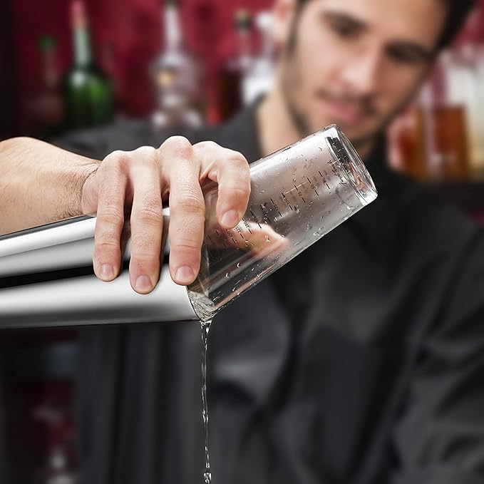 Final Touch Double-Wall Boston Shaker Set - Stainless Steel Mixing Glass with Silicone Seal - BPA-Free, Compact Storage - Leak-Proof Design - Cocktail Bartender Kit (FTA1852)