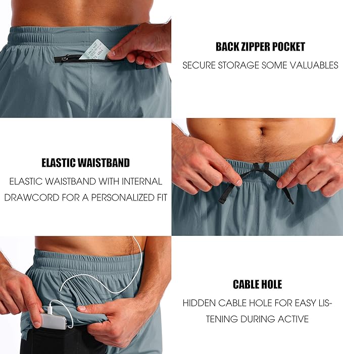 Pudolla Men’s 2 in 1 Running Shorts 5" Quick Dry Gym Athletic Workout Shorts for Men with Phone Pockets