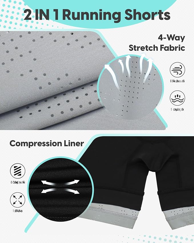 maamgic Mens Running Shorts with Compression Liner 5" Quick Dry Workout Gym Shorts Anti-Chafe 2 in 1 Athletic Shorts