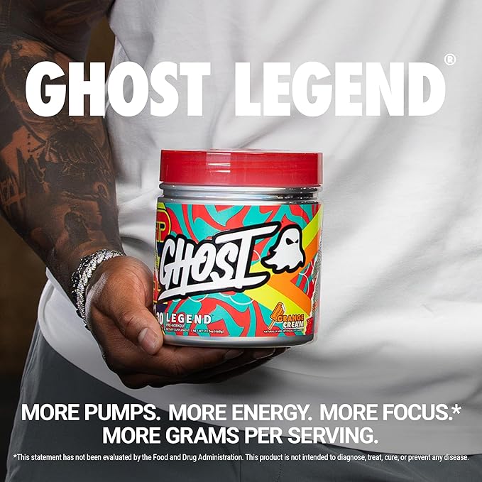 GHOST Legend Pre-Workout Powder, Orange Cream - 30 Servings – Pre-Workout for Men & Women with Choline, L-Citrulline, & Beta Alanine for Energy & Focus