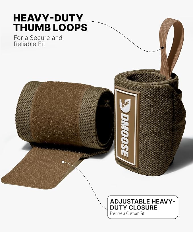 DMoose Fitness Wrist Wraps for Weightlifting 18" - Heavy Duty Gym Wrap with Hand Thumb Loop for Support & Pain Relief, USPA Approved Powerlifting, Weight Lifting Wrist Straps for Men & Women Work Out