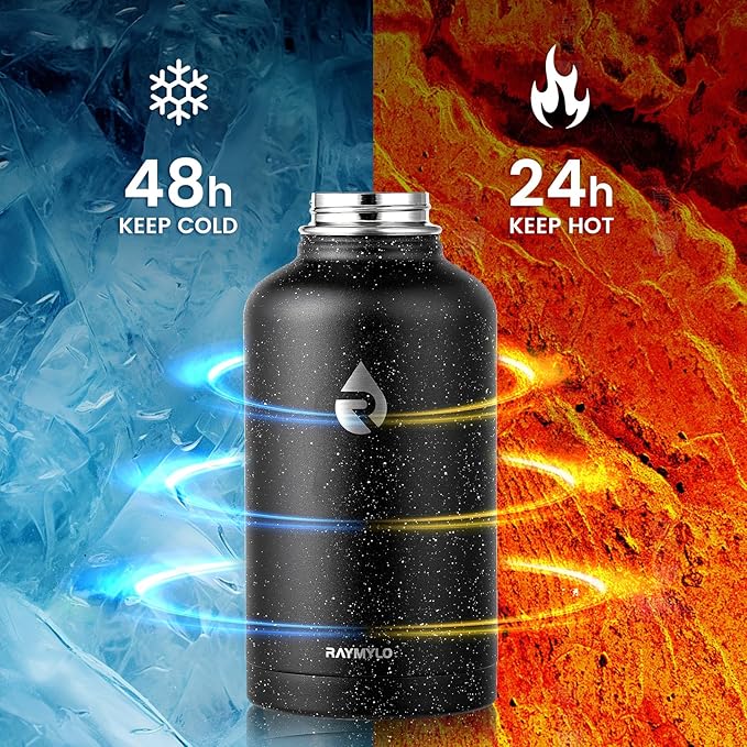 64oz Insulated Water Bottle, Triple Wall Vacuum Stainless Steel Water Bottles - Keeps Cold 48H, Reusable Half Gallon Jug for Gym, Sports, Camping, Hiking,Travel, Starry Sky-Black