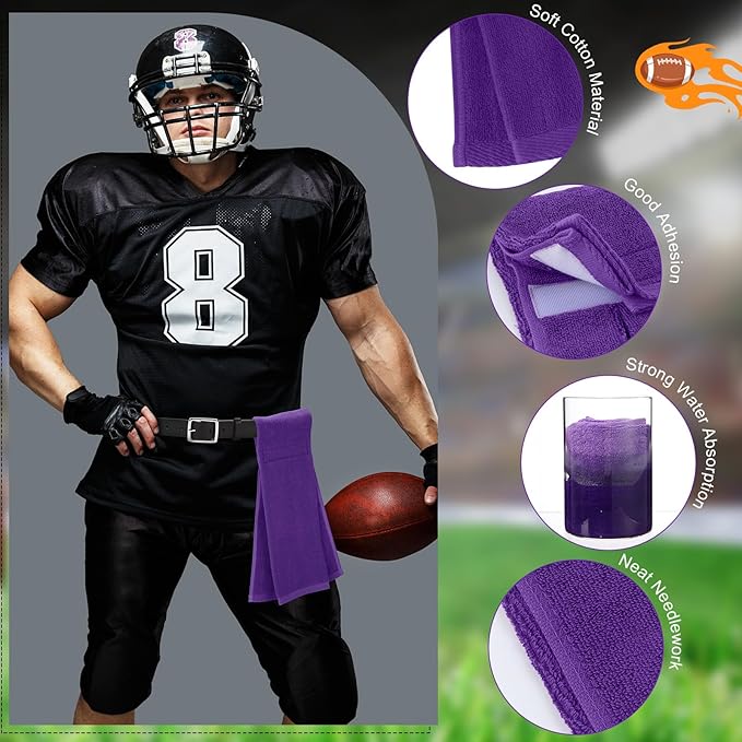 Shimeyao 2 Pcs Cotton Sports Football Towel with Closure Pitching Football Sweat Towel for Sports Gym Men Women Accessories (Purple,Classic)