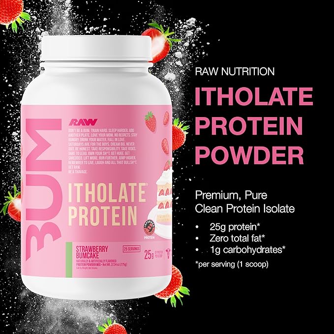 RAW Whey Isolate Protein Powder, Strawberry BumCake (CBUM Itholate Protein) - 100% Grass-Fed Sports Nutrition Powder for Muscle Growth & Recovery - Low-Fat, Low Carb, Naturally Flavored - 25 Servings