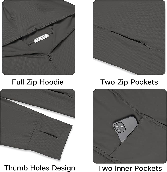 COOFANDY Men Full Zip UPF 50 Sun Protection Hoodie Jacket Long Sleeve Lightweight Breathable UV Shirts with Pockets