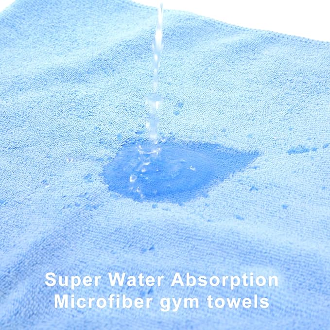 Microfiber Gym Towel Set for Exercise Fitness, Sports, Swimming, Workout Sweat Towels, Soft and Fast-Drying Yoga Towels for Home Gym (Blue, 3 Pack)