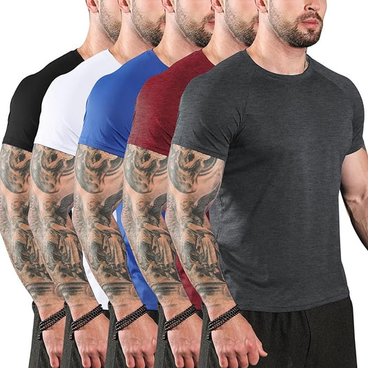Sumolux 5 Pack Men’s Active Crew Neck T Shirts Quick Dry Athletic Running Gym Workout Short Sleeve Tee Tops Bulk