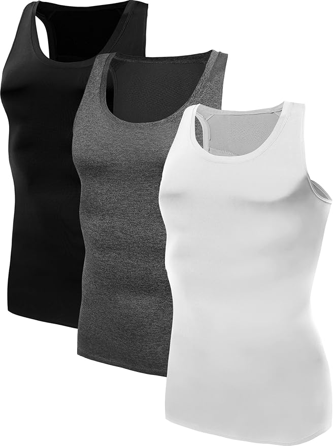 NELEUS Men's 3 Pack Dry Fit Compression Tank Top