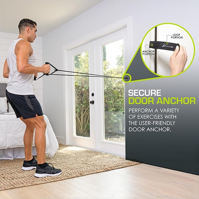ProsourceFit Single Stackable Resistance Bands with Door Anchor and Exercise Guide, 16-20 LB, Heavy Duty Fitness Tube for Full-Body Exercises and Home Workouts, Black